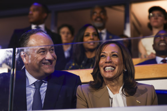 Presidential nominee Kamala Harris and husband Doug Emhoff at the Democratic National Convention.